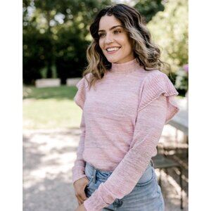 Candace Cameron Bure Ruffle Shoulder Mock Neck Sweater XXS Purple A518429